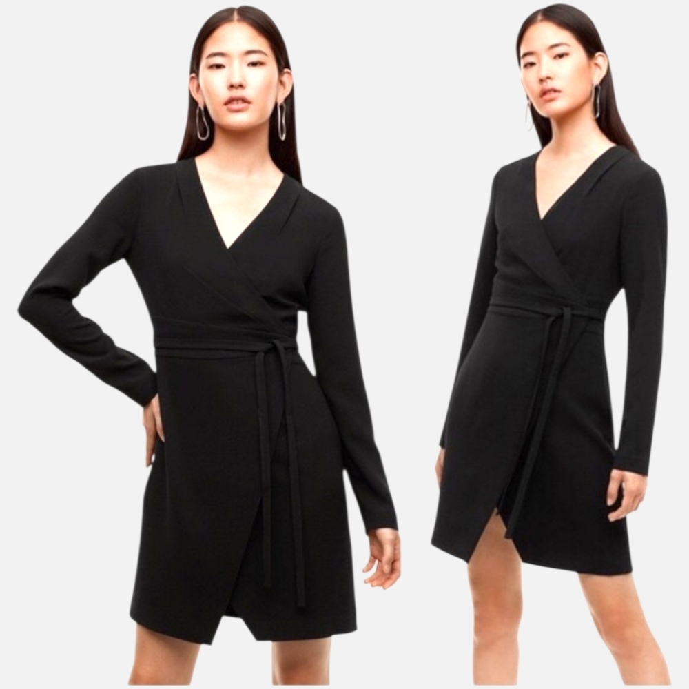 Aritzia Babaton Wrap Midi Dress Long Sleeve Tie Waist Black Size M ✨